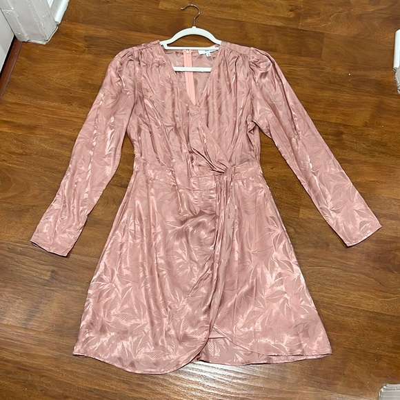 NSR Nara Faux Wrap Long Sleeve Rose Pink Dress Medium - Picture 2 of 12